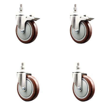 Service Caster 5 Inch 316SS Maroon Polyurethane 1/2 Inch Threaded Stem Caster Lock Brake, 2PK SS316TSTTL20S514-PPUB-MRN-121315-2S2